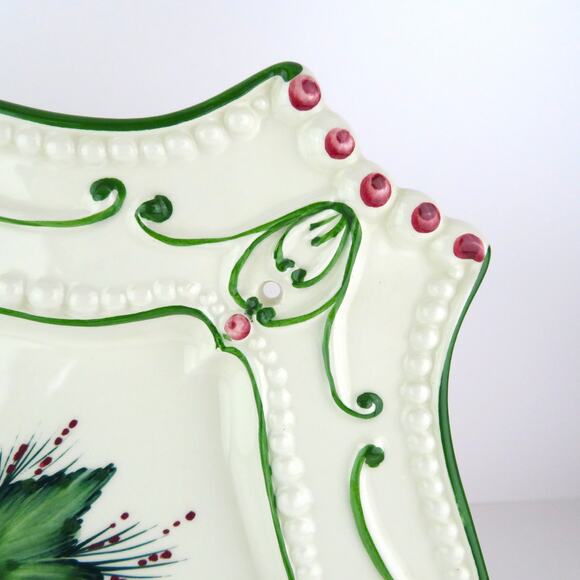 Casafina Portugal Hand Painted Floral Pierced Lace Edge 12.25" Ceramic Platter - Picture 14 of 16
